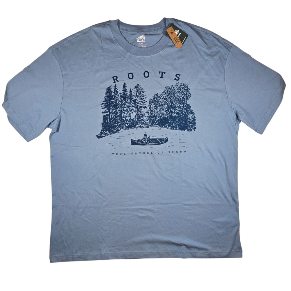 Roots True Nature Of Sport Blue Forest Canoe Graphic 100% Cotton Shirt Men's XL